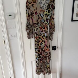 Anthropologie  Blank London Women's Multi-Color Leopard Print V-Neck Dress